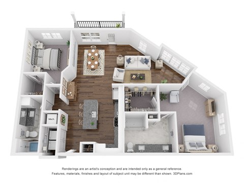 Floor plan for 2 beds, 2 baths, 1427 sqft